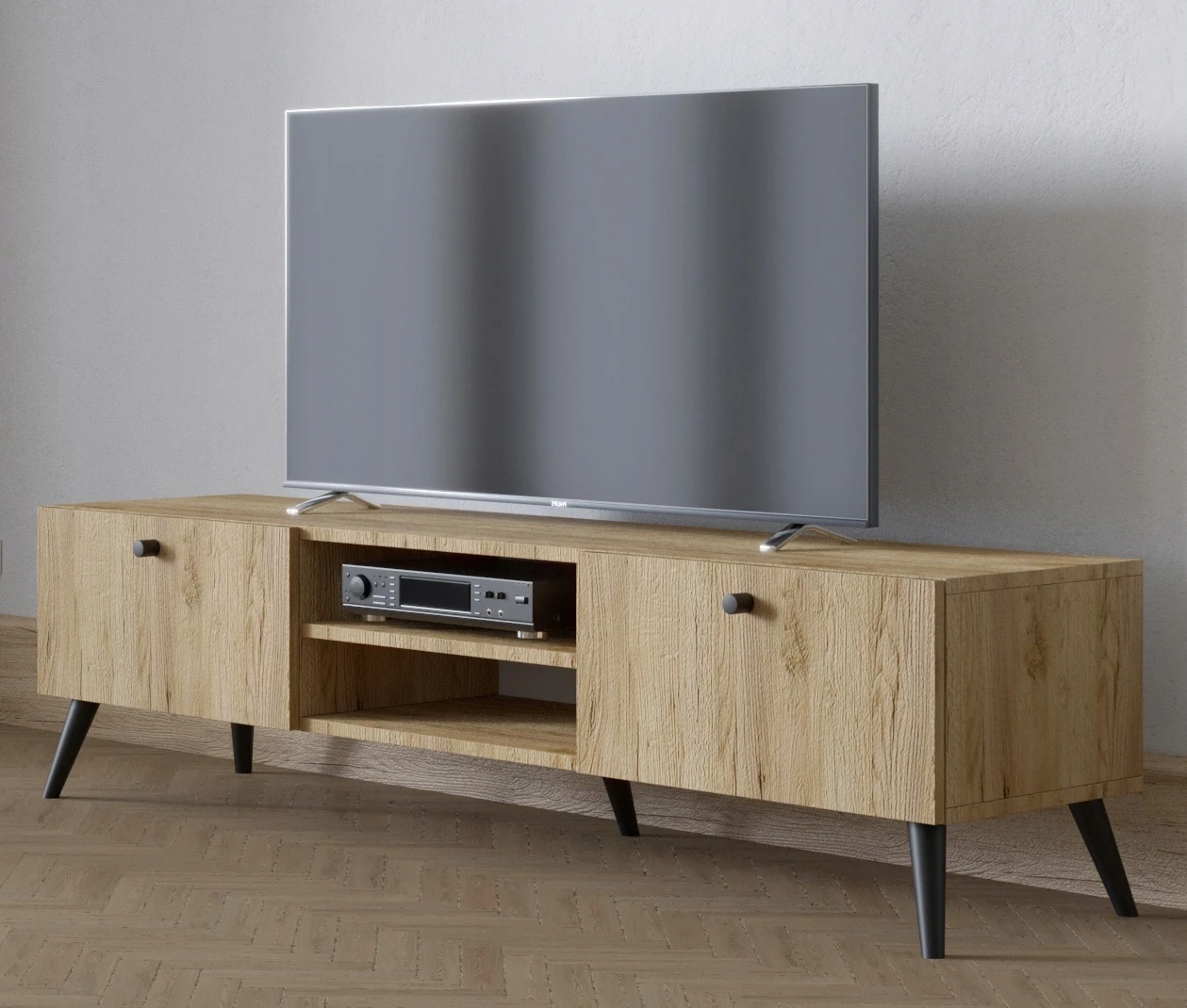 Szafka RTV dąb 180 na drewnianych nóżkach