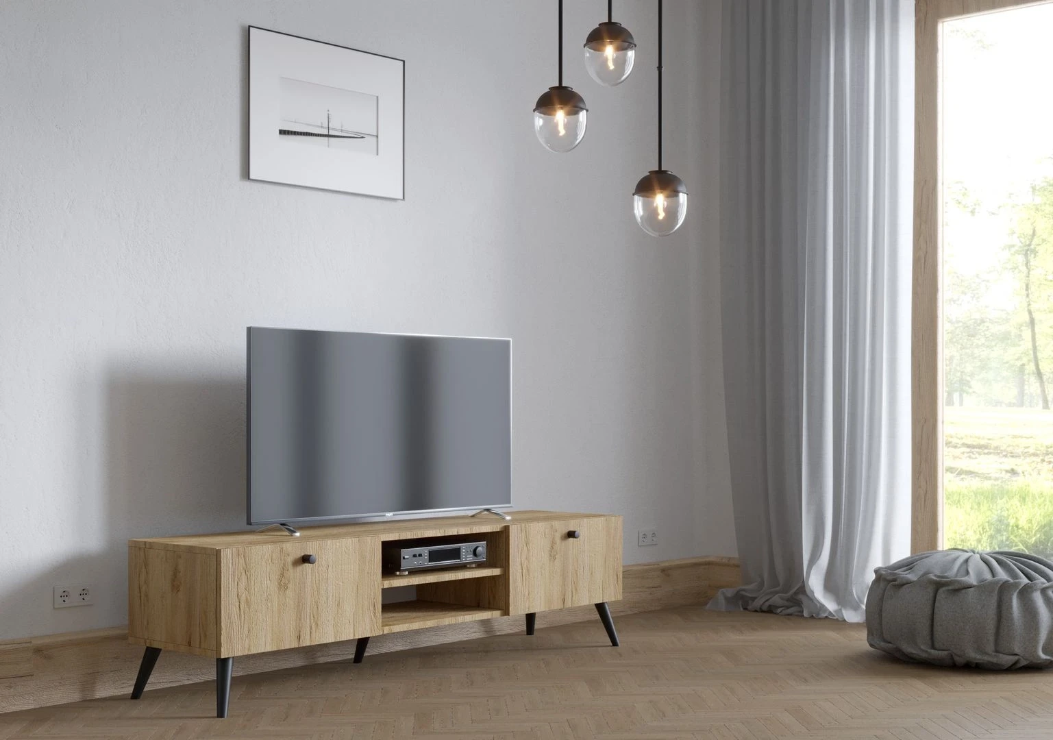 Szafka RTV dąb 180 na drewnianych nóżkach