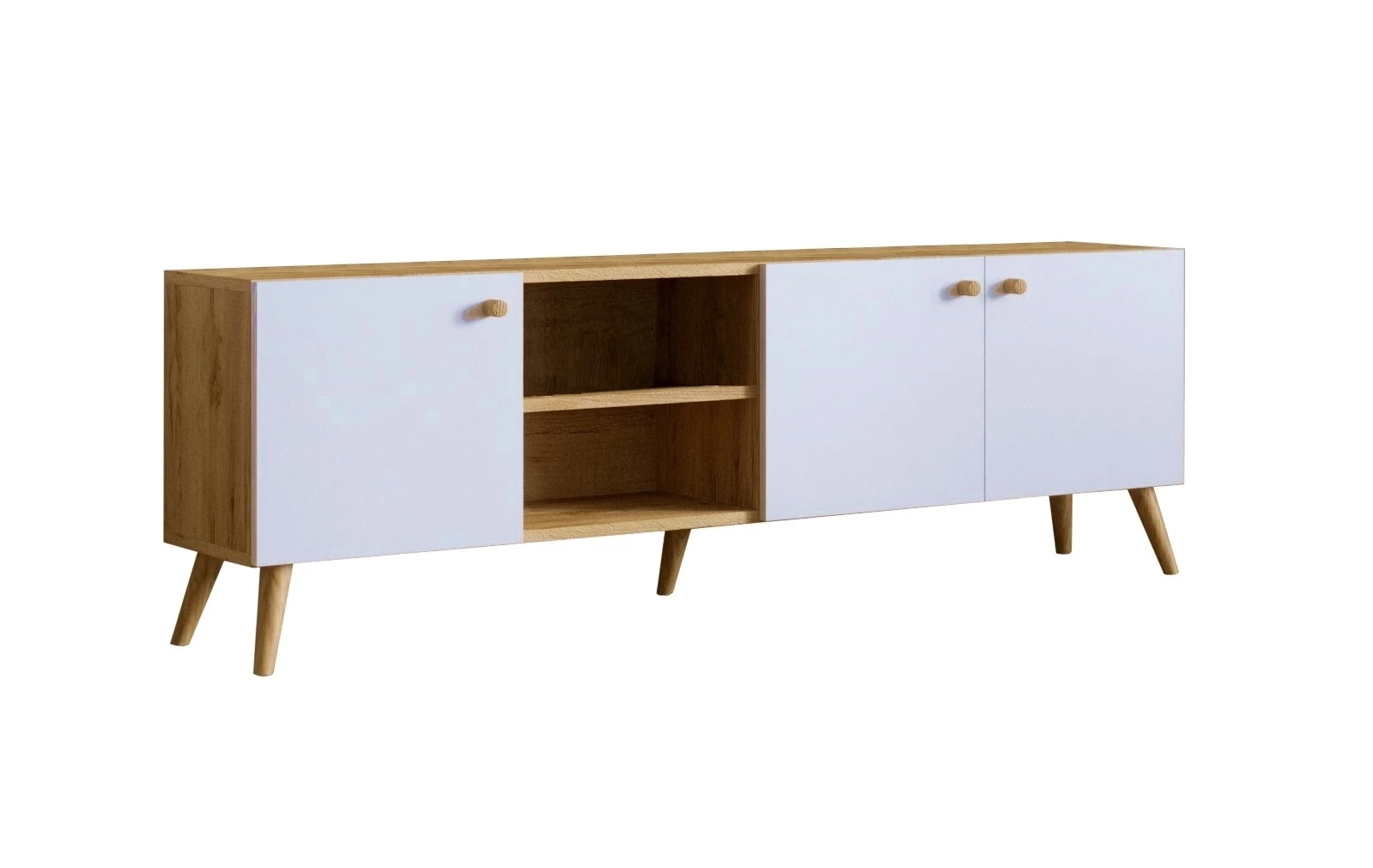 Szafka RTV dąb biały 160 na drewnianych nóżkach