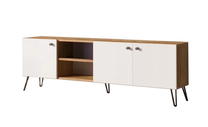 Szafka RTV dąb biały 160 na metalowych nogach