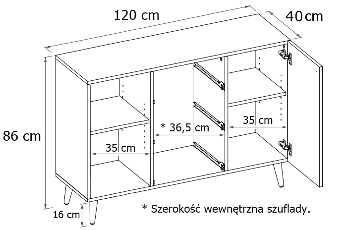 Komoda z szufladami drewniane nogi