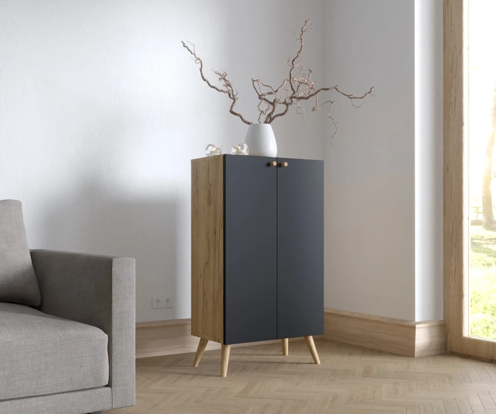 Komoda szafka na buty drewniane nogi dąb czarna