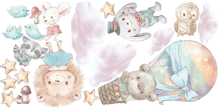 Naklejki na ścianę do pokoju dziecka balon zwierzęta
