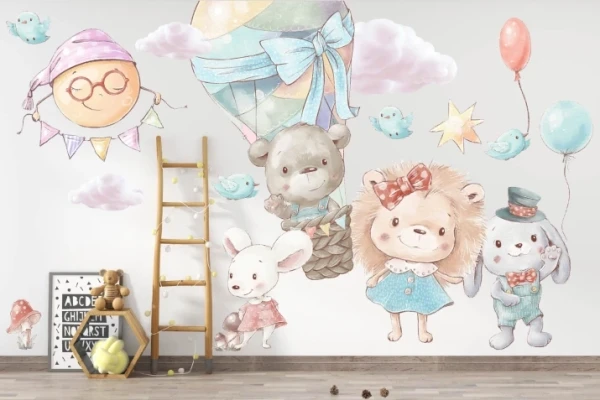 Naklejki na ścianę do pokoju dziecka balon zwierzęta