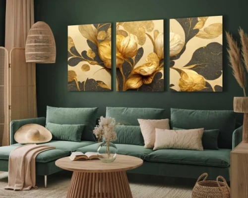 salon ściana z obrazami