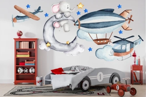Naklejki  dla dzieci na ścianę  naklejka balon samoloty