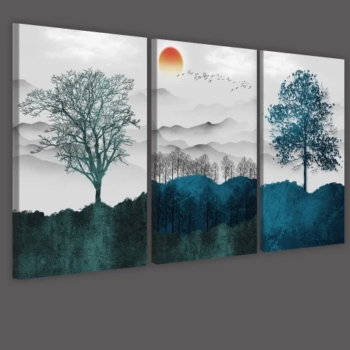 Obraz na płótnie canvas tryptyk  drzewa niebieski