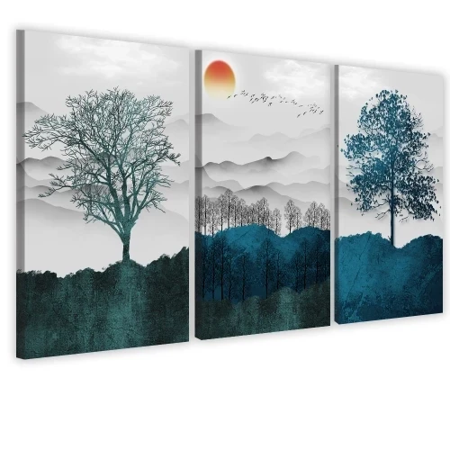Obraz na płótnie canvas tryptyk  drzewa niebieski