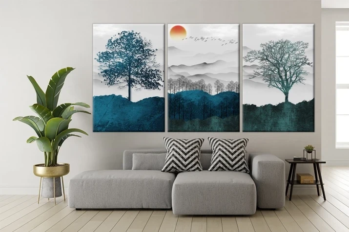 Obraz na płótnie canvas tryptyk  drzewa niebieski