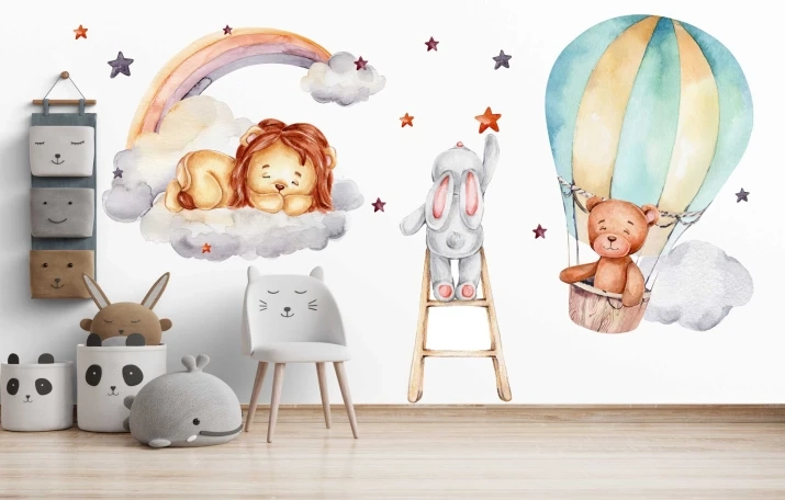 Naklejki  dla dzieci na ścianę zwierzątka tęcza balon miś