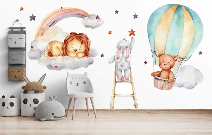 Naklejki  dla dzieci na ścianę zwierzątka tęcza balon miś