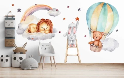 Naklejki  dla dzieci na ścianę zwierzątka tęcza balon miś