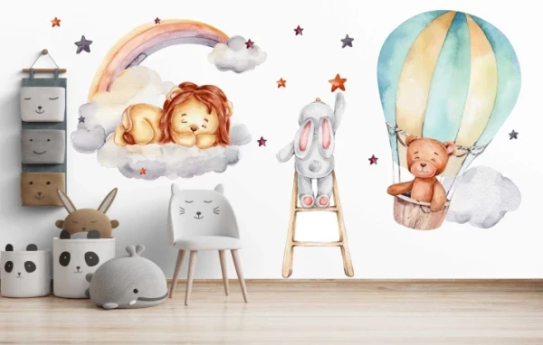 Naklejki  dla dzieci na ścianę zwierzątka tęcza balon miś