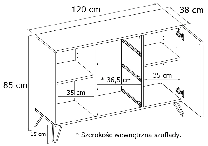 Komoda Bersti z szufladami kolor dąb