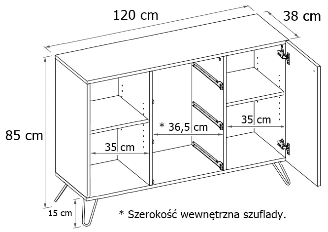 Komoda Bersti z szufladami kolor dąb