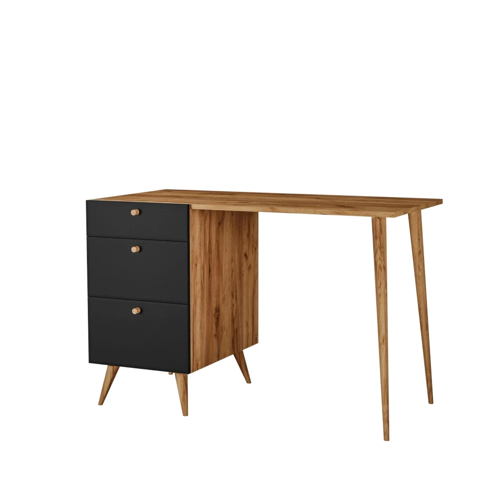 Czarne biurko Mikkie drewniane nogi