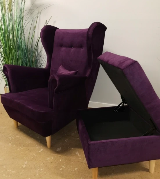 Fotel-uszak-fioletowy -otwierany-podnóżek