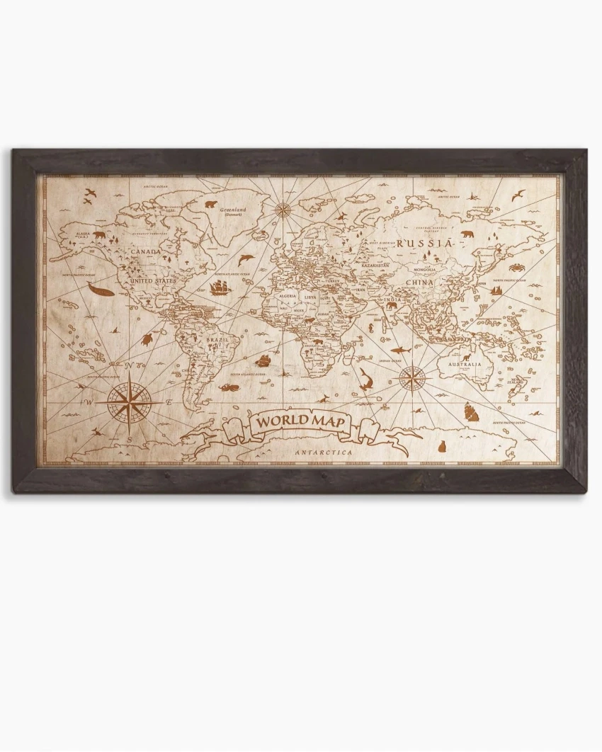 Drewniany-obraz – Mapa-Świata
