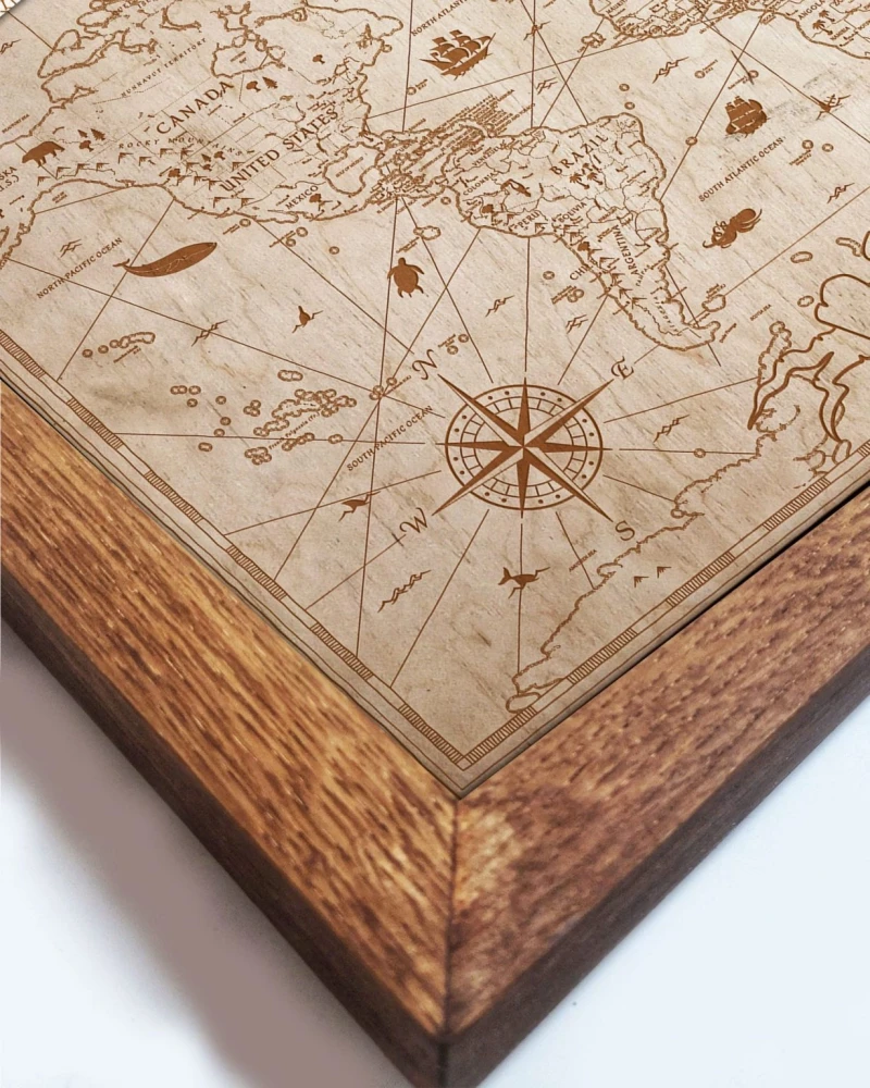 Drewniany-obraz – Mapa-Świata