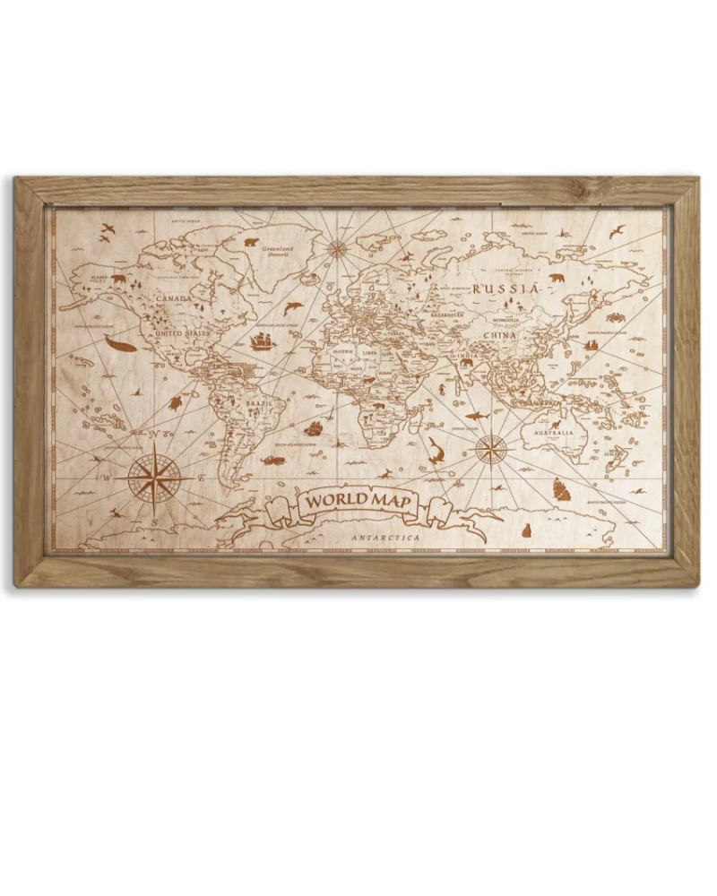 Drewniany-obraz – Mapa-Świata