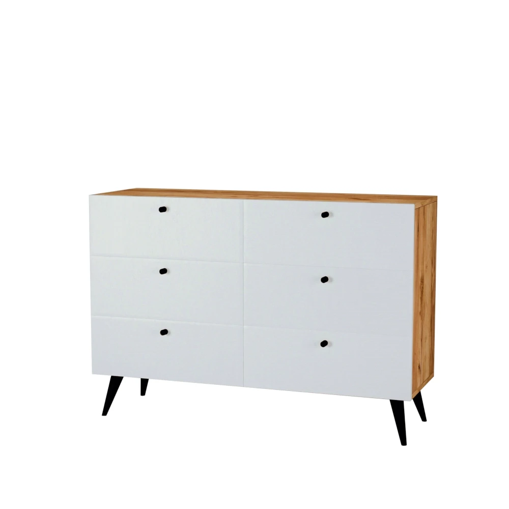 Komoda-z-szufladami-drewniane-nogi-kolor-biały-dąb