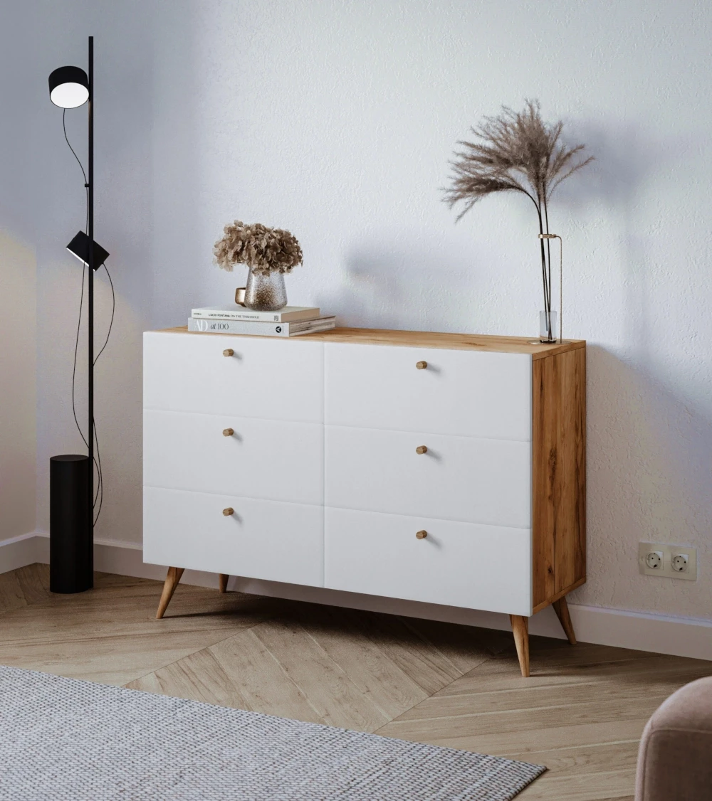 Komoda-z-szufladami-drewniane-nogi-kolor-biały-dąb
