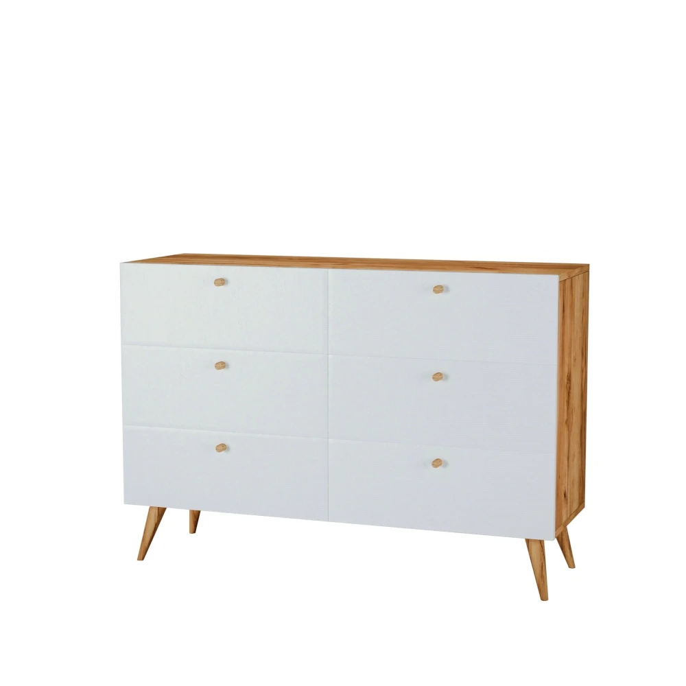 Komoda-z-szufladami-drewniane-nogi-kolor-biały-dąb