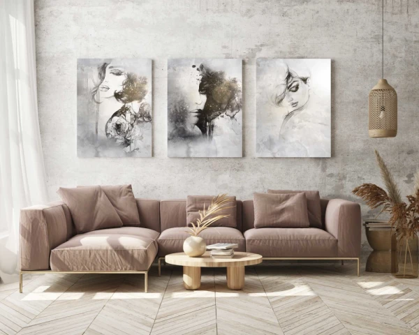 Obraz na płótnie canvas tryptyk kwiaty kobieta