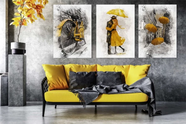 Obraz na płótnie canvas tryptyk kobieta żółty parasol