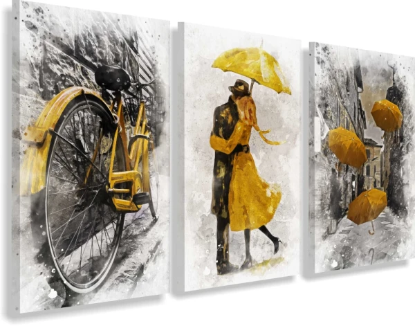 Obraz na płótnie canvas tryptyk kobieta żółty parasol