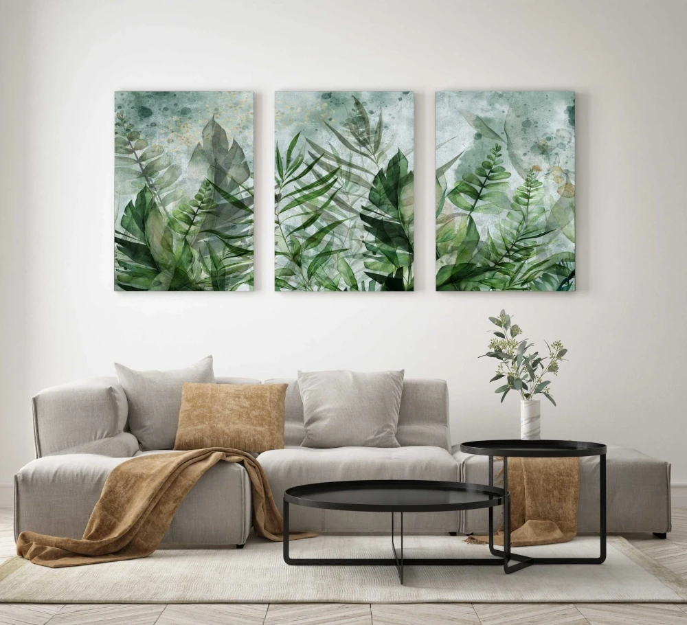 Obraz na płótnie canvas tryptyk zielone liście