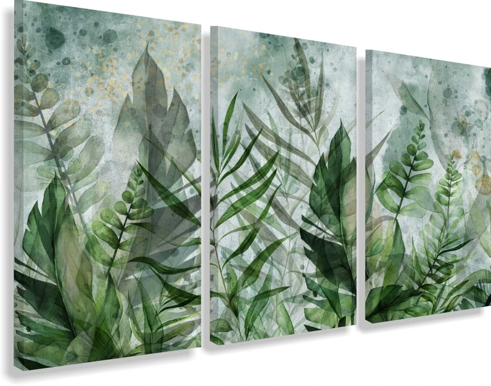 Obraz na płótnie canvas tryptyk zielone liście