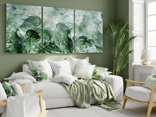 tryptyk zielone liście monstera