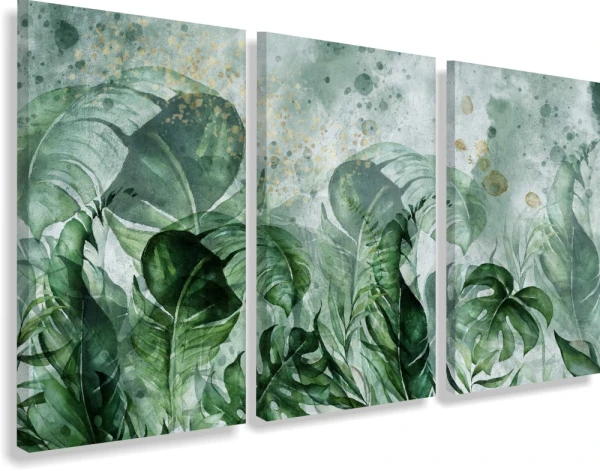 tryptyk zielone liście monstera