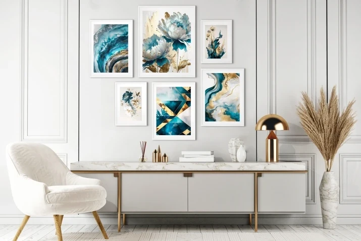 Zestaw plakatów 6 szt, plakaty turkusowe kwiaty