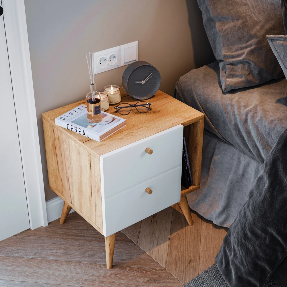 Stolik nocny szafka nocna kolor biały/dąb