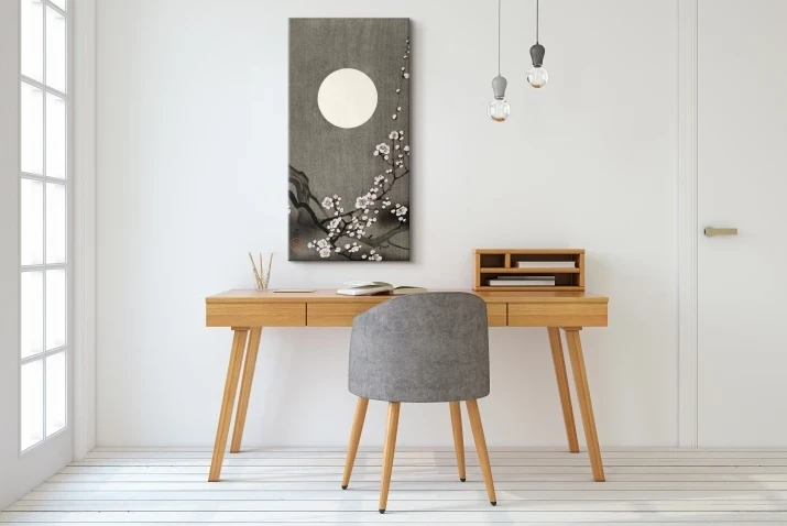 Obraz Ohara Koson reprodukcja Kwitnący kwiat śliwki przy pełni księżyca