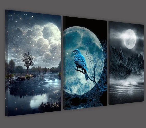 Obraz na płótnie canvas tryptyk  noc księżyc