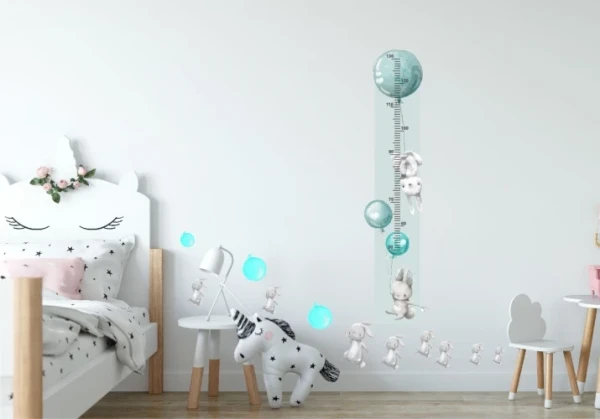 Miarka wzrostu Naklejka ścienna balony króliki