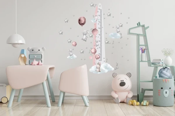 Miarka wzrostu Naklejka ścienna balony gwiazdki