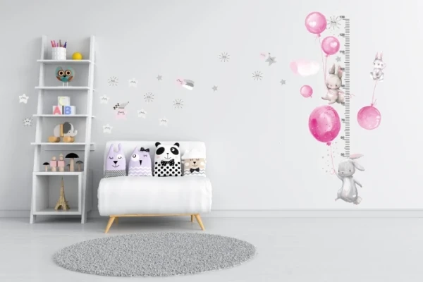 Miarka wzrostu Naklejka ścienna różowe balony