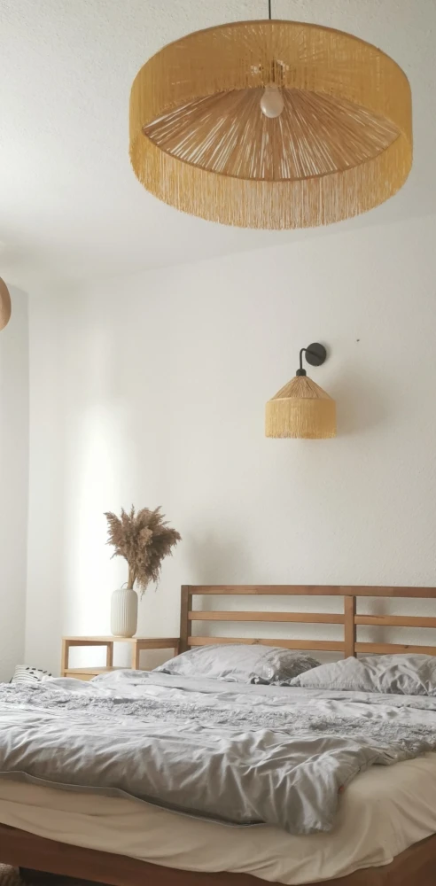 Lampa żyrandol boho -  abażur rafia