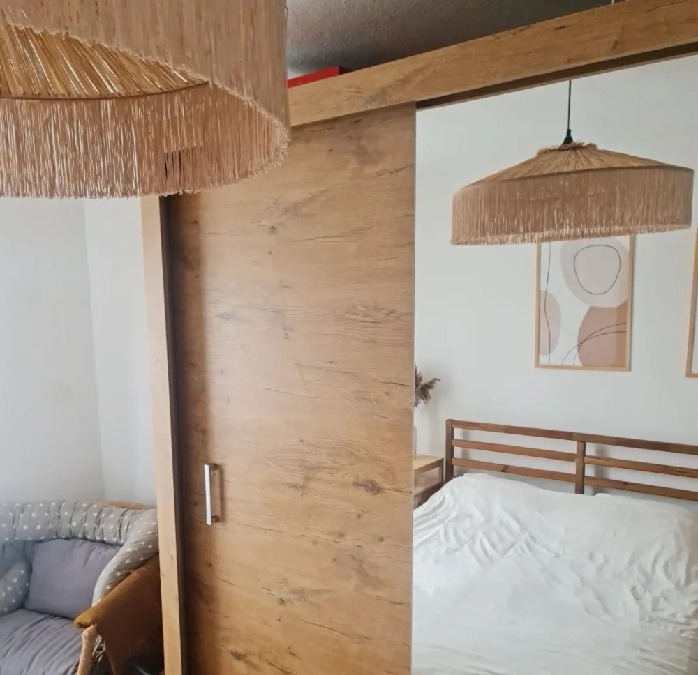 Lampa żyrandol boho -  abażur rafia