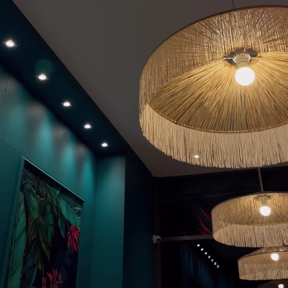 Lampa żyrandol boho -  abażur rafia