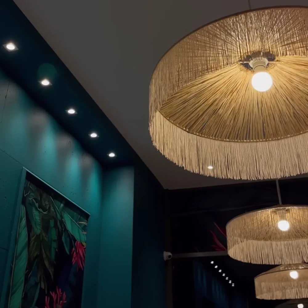 Lampa żyrandol boho -  abażur rafia