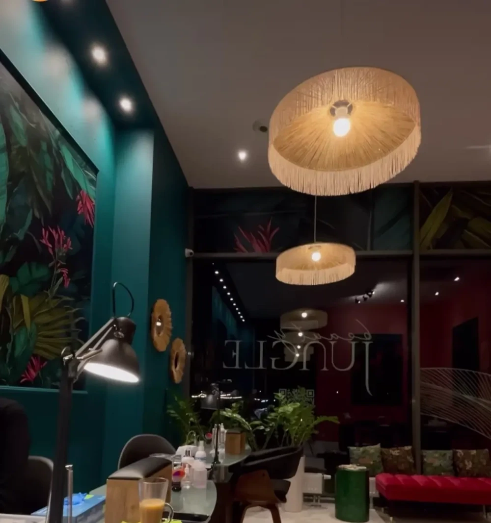 Lampa żyrandol boho -  abażur rafia