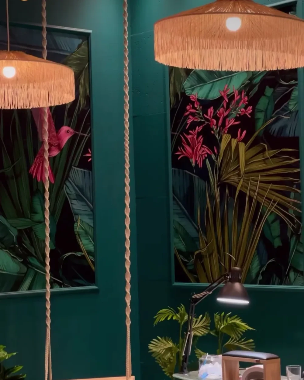 Lampa żyrandol boho -  abażur rafia