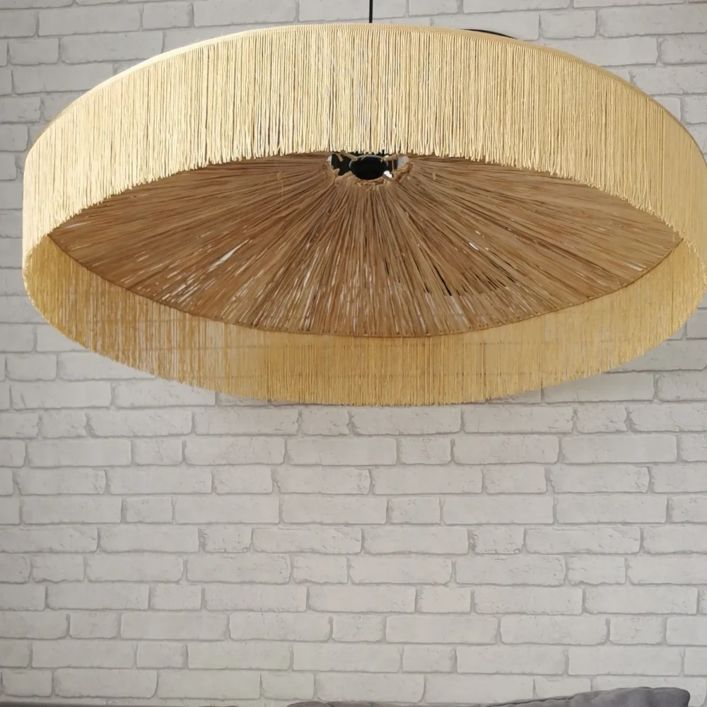 Lampa żyrandol boho -  abażur rafia