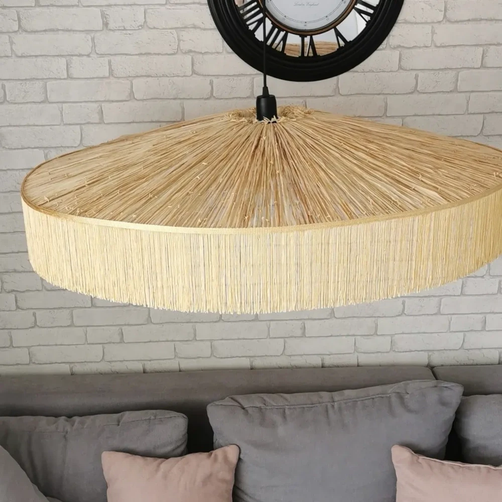 Lampa żyrandol boho -  abażur rafia