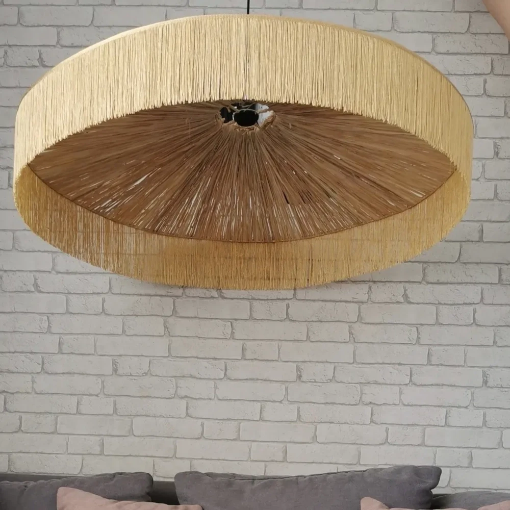 Lampa żyrandol boho -  abażur rafia
